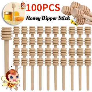 100 pçs agitadores de madeira mel dipper madeira colher de mel vara para frasco de mel vara coletar dispensar ferramentas de agitação de mel