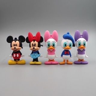 1Pcs 7-8cm Disney Anime Cartoon Mickey Mouse Donald Duck Minnie Daisy Q Versão PVC Vinil Ação Figuras Modelo Doll Toys