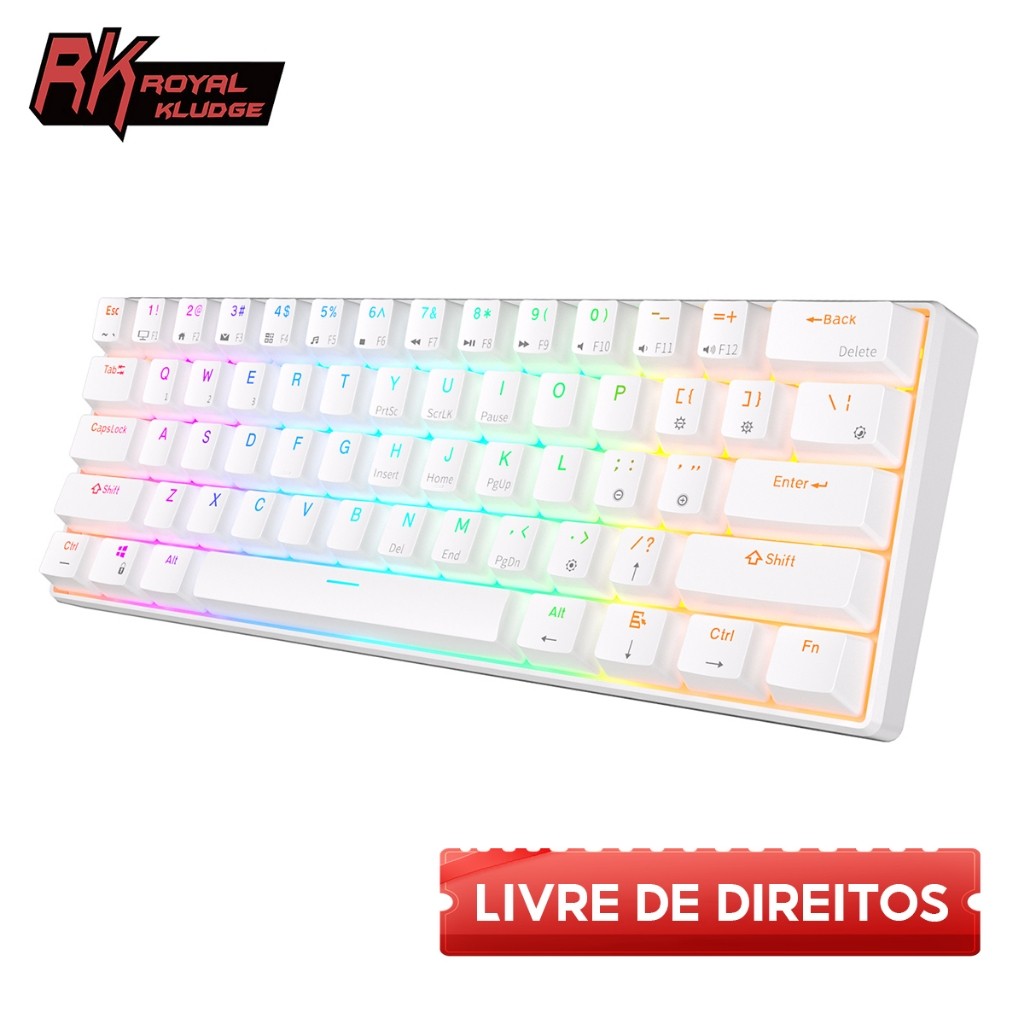 RK61 Royal Kludge Bluetooth 3.0 & USB C Teclado Mecânico RGB Retroiluminado De Três Modos