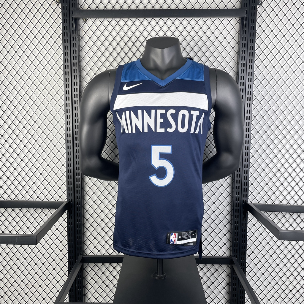 2023-24 Camisa Minnesota Timberwolves 5 Anthony Edwards Navy Blue Camiseta 2024NBA De Basquetebol Jersey