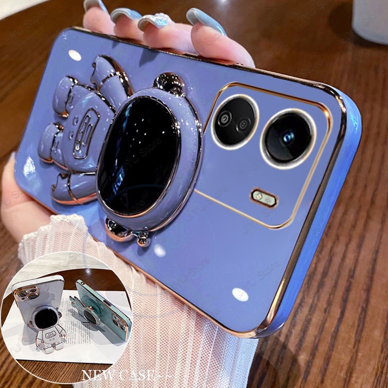 Caixa De Telefone Redmi 13C Xiaomi POCO C65 Com Suporte Estereoscópico Dobrável Para Astronauta Revestimento De Borda Reta