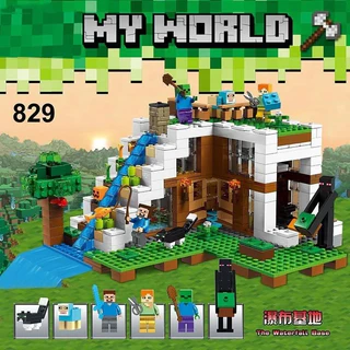 1.000pcs Minecraft Series Novos Produtos Mecanismos de Base de Cachoeira Caverna Meninas Montagem Educacional Bloco de Construção Brinquedos de Bloco de Construção