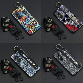 Para ASUS Zenfone 9/10 Graffiti Pattern Soft TPU Caixa De Telefone Celular Anti-Queda Com Alça De Pulso E Cordão Mulheres Homens