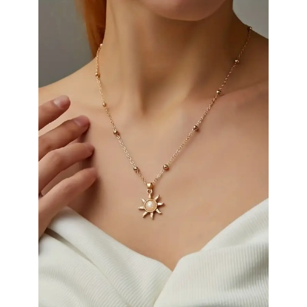 Colar De Ouro Rosa Feminino Estilo Coreano Em Forma De Sol Jóias Kalung murid murah