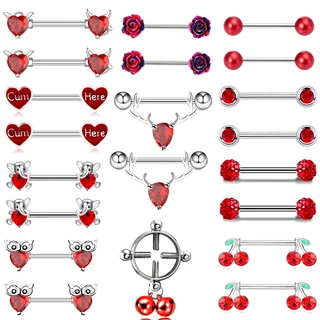 Pregos De Mamilo De Zircônia Vermelhos De Aço Inoxidável Cartoon Anel De Amor