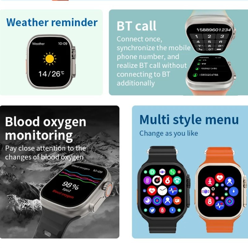 Clock 9 Ultra 2023 Novo Smart Watch 49mm Series 8 Smartwatch Men Bluetooth Water Test Call 8 Watch8 Wireless Load_voghion.com