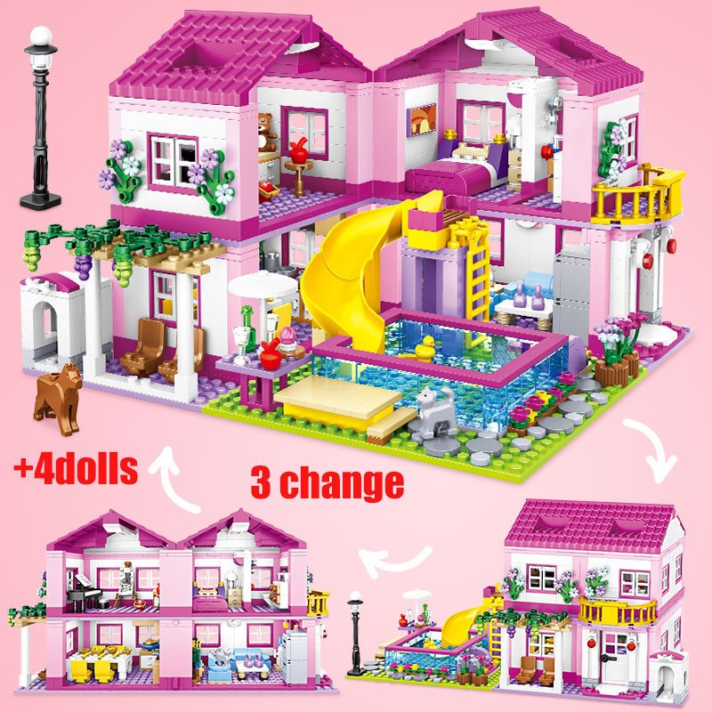 1018pcs Good Friends Club Series Summer Villa Party Princess Castle Princess Castle Villa Girl Educacional Montagem de Brinquedos de Aniversário para Crianças
