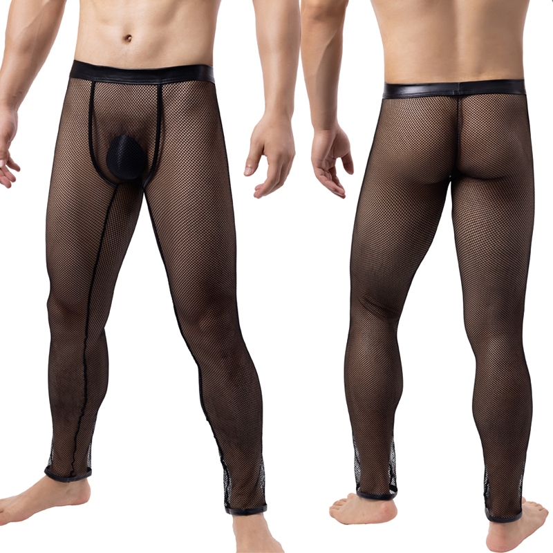 Homens Leggings Sexy Calças De Malha Transparente Casuais Esticadas Confortáveis Para O Sono