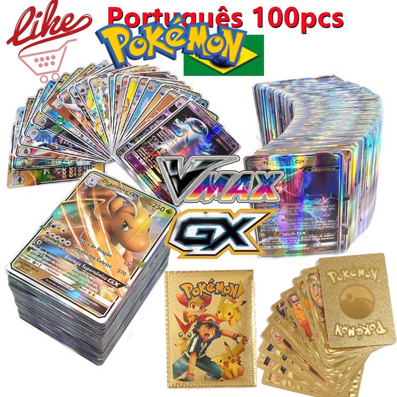 100Pcs GX Holographic Pokemon Cards in Portuguese Letter with