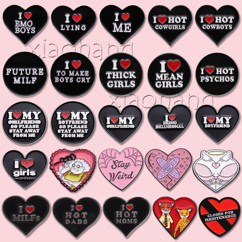 Eu Amo Meu Namorado Namorada Esmalte Alfinetes Broche Coração Texto Criativo Alfinete Metal Lapela Crachás Jóias Presente Para Amante