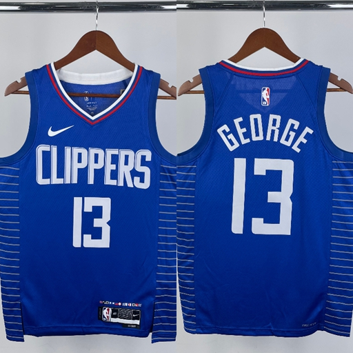 Masculinos Camisa NBA Los Angeles LA Clippers Regata Paul George Camiseta Azul Basquetebol Jersey