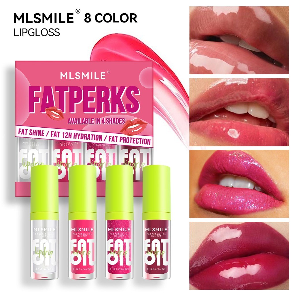 Mlsmile8 Conjunto de Baton Bálsamo Labial Colorido Conjunto de Baton Bálsamo Labial Óleo para os Lábios Espelho Espelho Batom Perolado Duradouro Brilho Labial Transparente