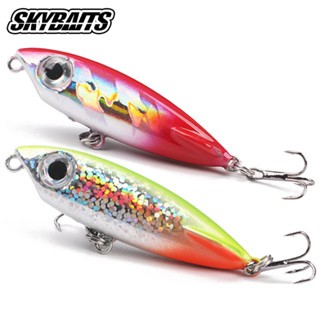 SKYBAITS 1PCS Lápis De Cachorro Pesca Flutuante Isca 3D Olhos 50mm 3.1g Wobblers Dura Tripla Anzol