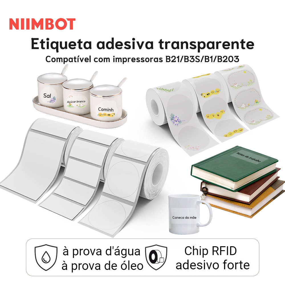 NIIMBOT B21/B1/B203 Papel Transparente para Impressão de Etiquetas ...