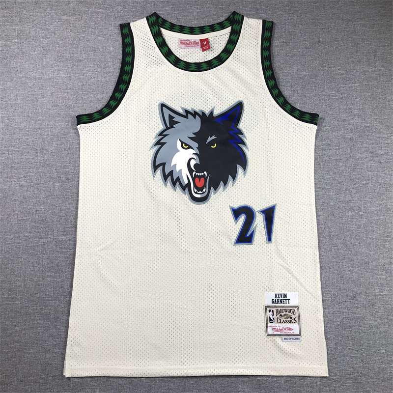 NBA Camisas De Basquetebol MinnesotaTimberwolves KevinGarnett Cream Branco 21 Camisetas Jersey Bordadas
