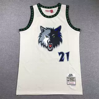 NBA Camisas De Basquetebol MinnesotaTimberwolves KevinGarnett Cream Branco 21 Camisetas Jersey Bordadas
