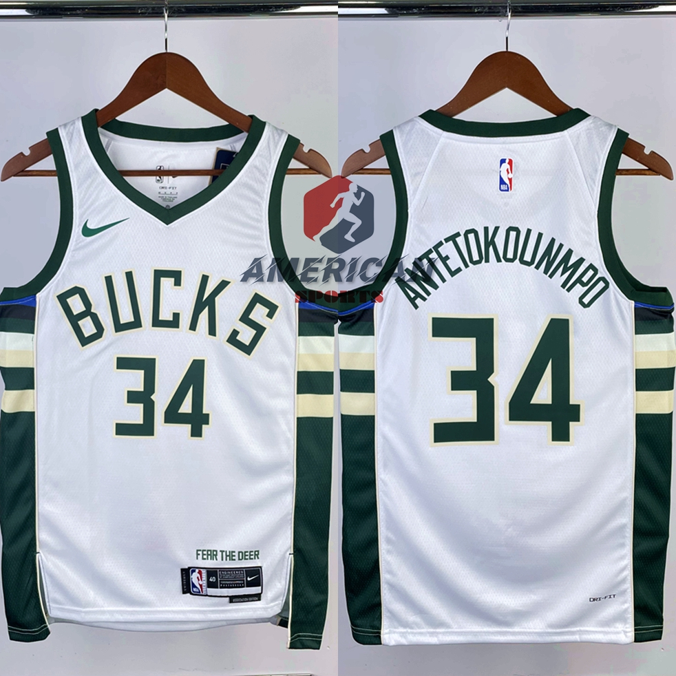 Homens Camisa 2023NBA Milwaukee Bucks Camiseta 34 Giannis Antetokounmpo Basquetebol Branco Jersey