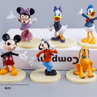 6Pcs/Set Disney Mickey Mouse Clubhouse Figura Donald Duck Minnie Goofy Pluto Daisy Q Versão Bolo Decoração Figuras De Ação Em PVC Modelo Doll Toys
