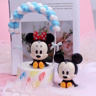 2Pcs/Set 8-9cm Disney Anime Cartoon Star Mickey Mouse Minnie Q Versão Bolo Decoração Figuras De Ação Plástica Modelo Doll Toys Kids Gifts