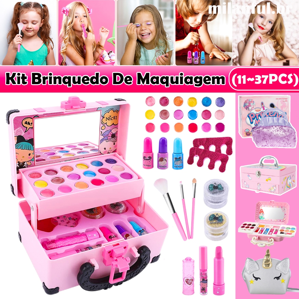 Maquiagem Kids Cosméticos Brinquedos Meninas Maquiagem Kits Crianças  Brinquedos Kits de Beleza Presentes de Aniversário para 3 4 5 meninas de 6  anos de idade adequadas para jogos de rpg, princesa