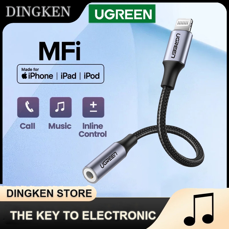 UGREEN MiFi Lightning Para Adaptador Auxiliar De 3,5 Mm Conversor Earbus Do iPhone