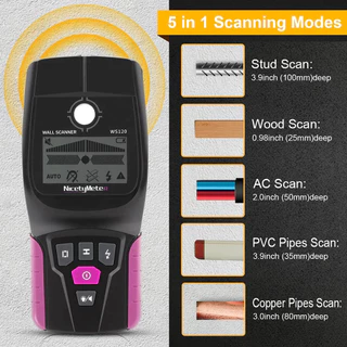 5 Em 1 WS120 Detector De Metal De Pinos Scanner De Parede AC Localizador De Cabo De Madeira Rastreador De Profundidade Canalização Subterrânea LCD Beep WS120