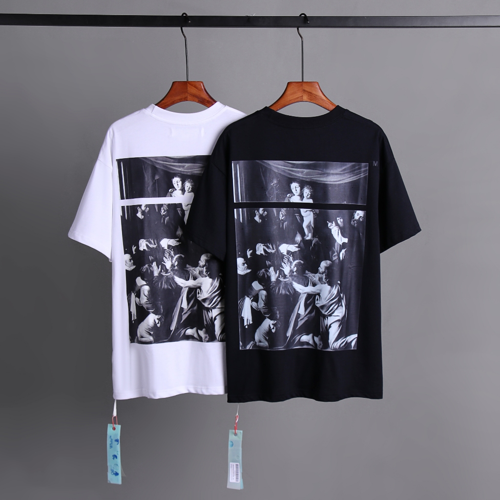 Homens Mulheres Off-Wh1te Figura Avatar Graffiti Arrow Zebra Crossing Impressão De Maré Redonda Solta Lazer Camiseta Manga Curta Tamanho S-3XL OW2