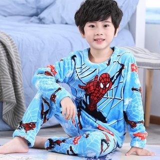 Conjuntos De Flanela Tops De Pelúcia + Calças 2Pcs Homem-Aranha Meninos Pijamas Outono Inverno Roupas Casuais Para 2-10 Anos