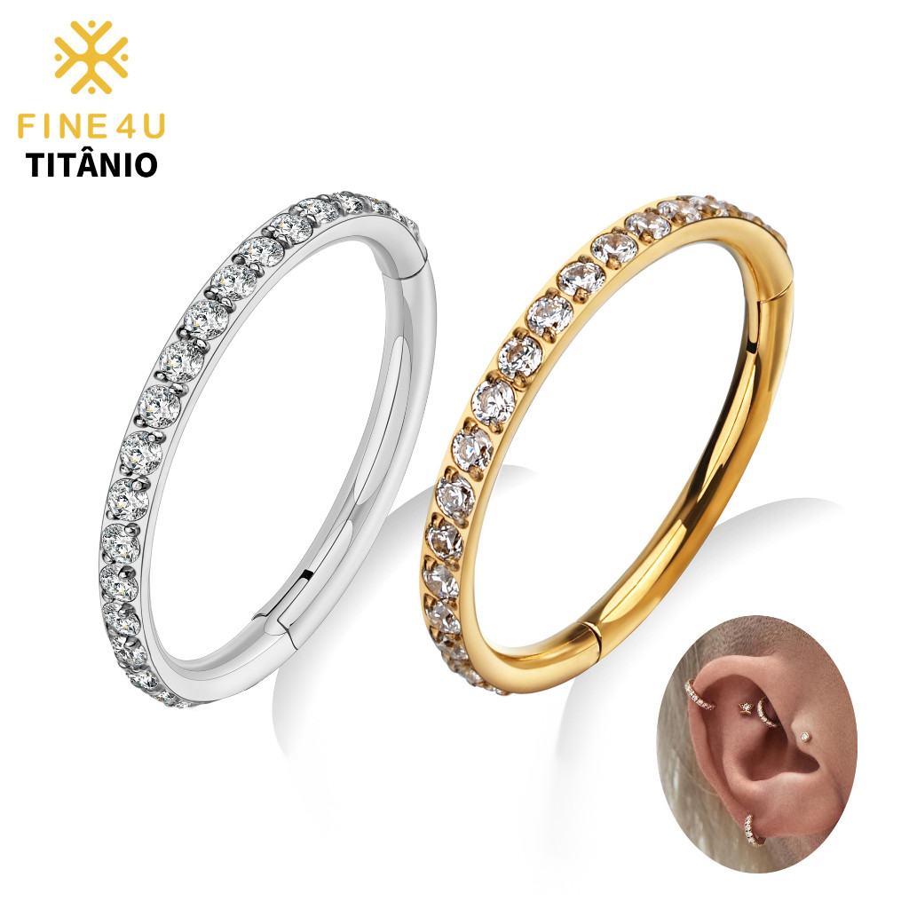 FINE4U Piercing Orelha Nariz Titânio 6-12mm Argola Grau de Implante | Tragus,Cartilagem,Helix, Conch