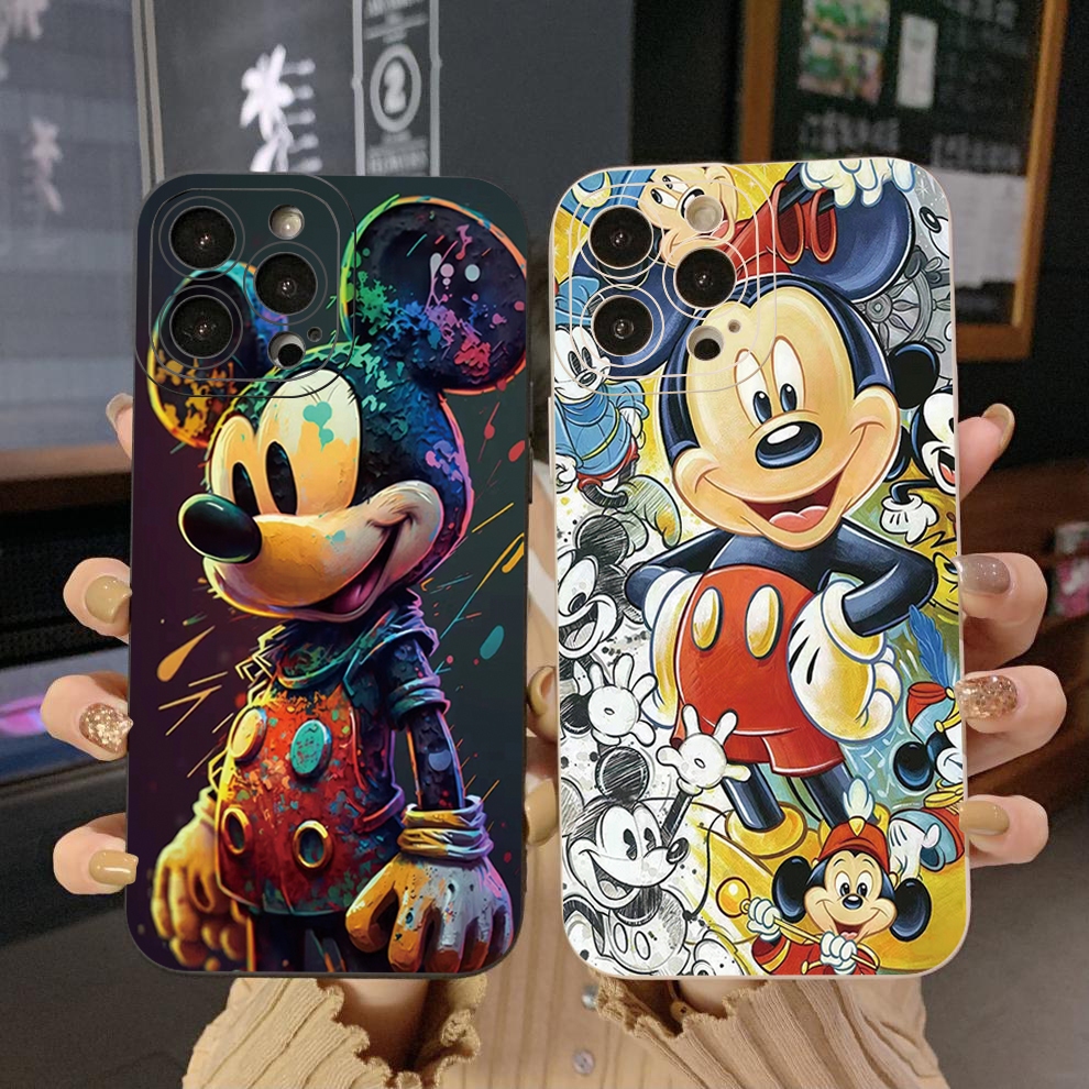 Capa Protetora Para iPhone 15 14 Plus 13 12 Pro Max 11 XR 7 8 SE 2020 Colorida Mickey Mouse Square Edge Len Completa