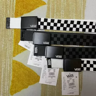 Vans Checkerboard Preto Branco Xadrez Metal Fivela Cinto Homens Mulheres Cinto de Cabeça de Cobre Cinto de Lona Casual Cinto de Skate Tendência de Rua Estilo Y2K Simples Retro All-Match Calças Cinto Decorativo Combinando Jeans