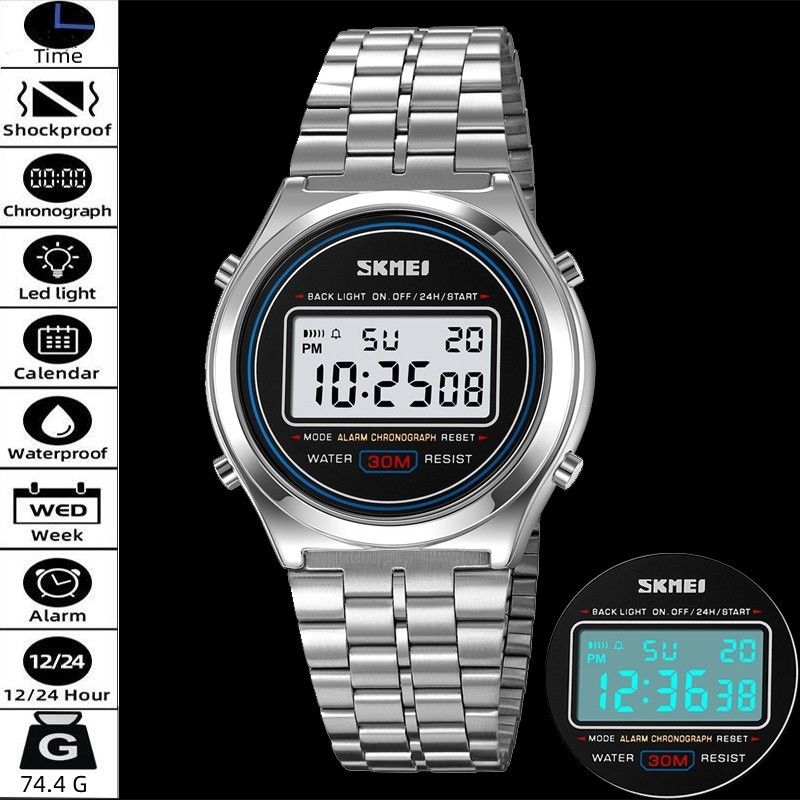Relógio De Pulso Digital Masculino Skmei Led À Prova D'água Marca Original De Aço Inoxidável