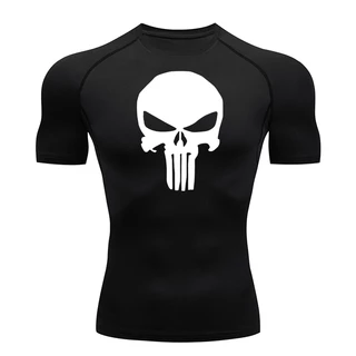 Camiseta De Manga Curta De Compressão De Corrida De Caveira Ginástica Masculina De Secagem Rápida MMA , UFC