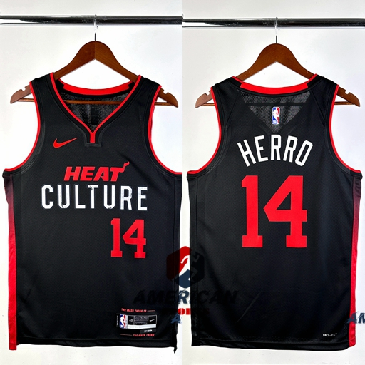 Homens Camisa 2023NBA Miami Heat Tyler Herro Black 2023/24 Basquetebol Cidade Jersey