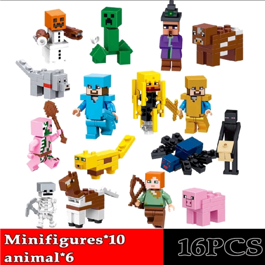 Minecraft 16 Personagens Blocos de Construção Bonecas Bonecas Ornamentos Crianças Bonecas Brinquedos