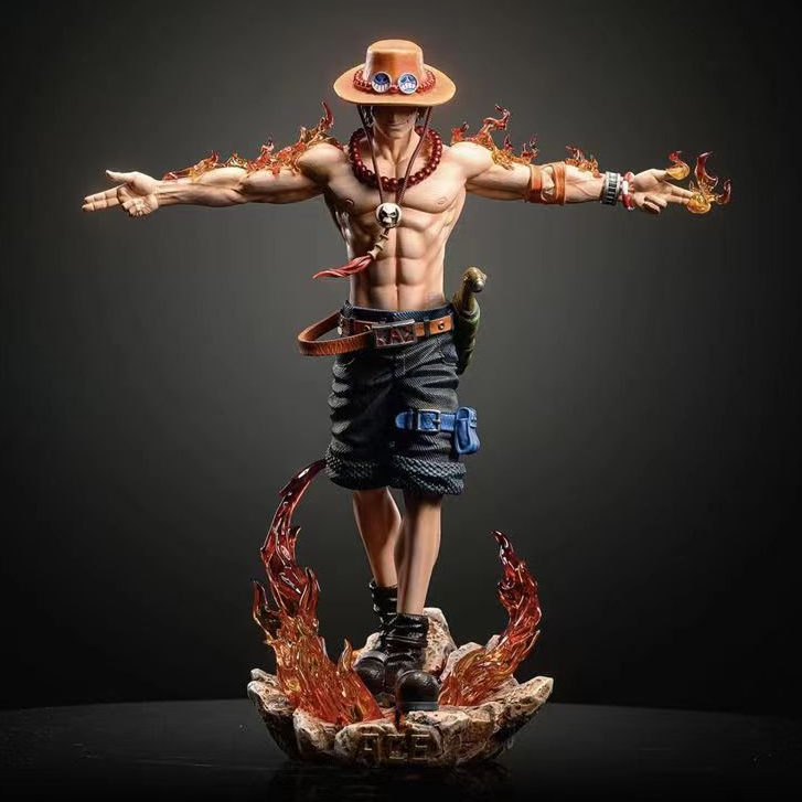 Chama One Piece King Ace Feita A Mão De Efeito Especial Base De Presente De Costas