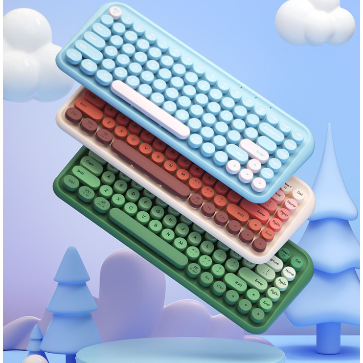 2023 Novo ! BOW tablet Teclado Portátil Sem Fio Bluetooth 5.0/3.0 + 2.4g USB E mouse set dual-mode plug and play Janelas Silenciosas Portáteis De Telefones Celulares Gradient cute
