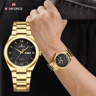 Relógio NAVIFORCE Para Homens Fashion Business Gold Data Quartzo À Prova D'água Militares Pulseira De Aço Inoxidável 8030