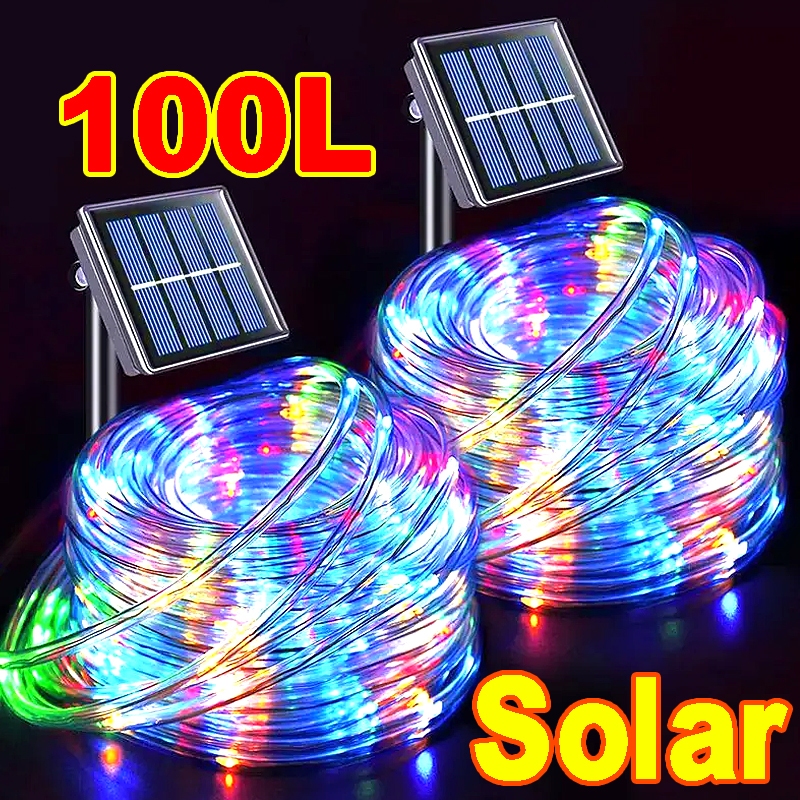 【 Ready Stock 】 Ligyetor 10/5M Solar PVC Rainbow Tube Lights LED Waterproof String for Outdoor Family Christmas Decoração De Casamento