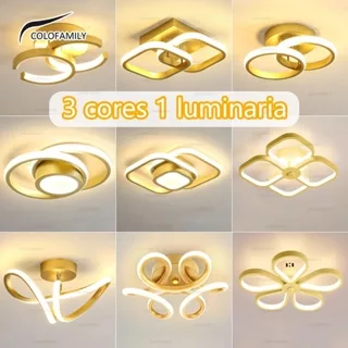 (3 cores em 1 luz) Luminária De Teto Led Dourado Decoração Minimalista Moderno Pendente Lustre Plafon para Sala Quarto Cozinha Ceiling Light AC58