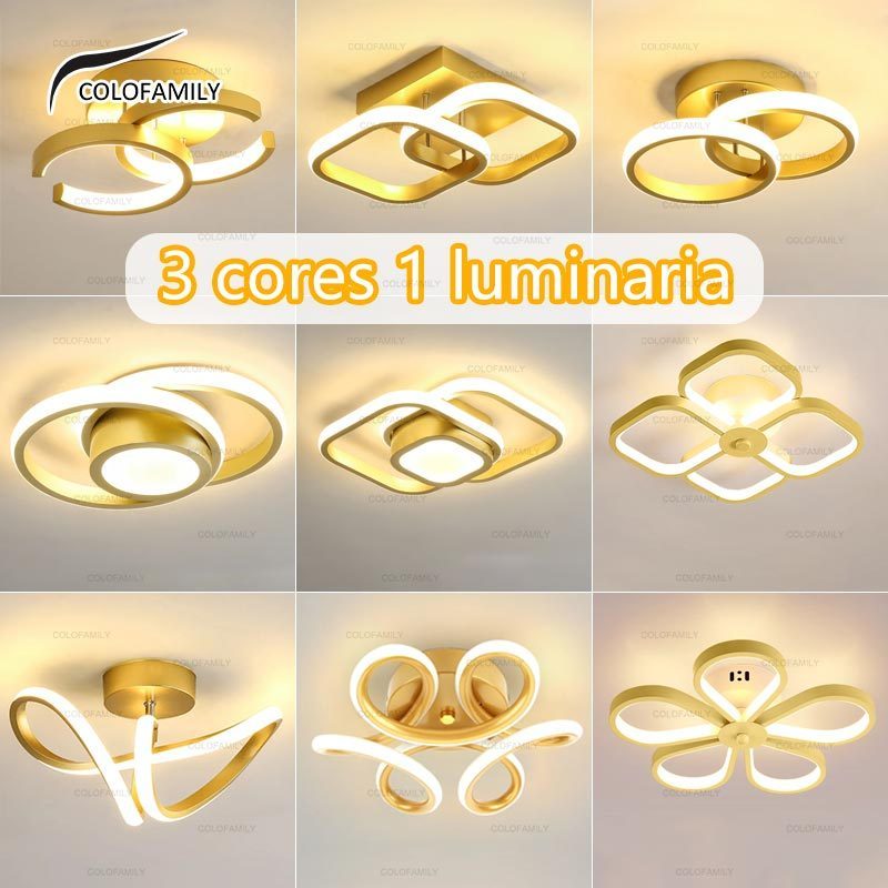 (3 cores em 1 luz) Luminária De Teto Led Dourado Decoração Minimalista Moderno Pendente Lustre Plafon para Sala Quarto Cozinha Ceiling Light AC58