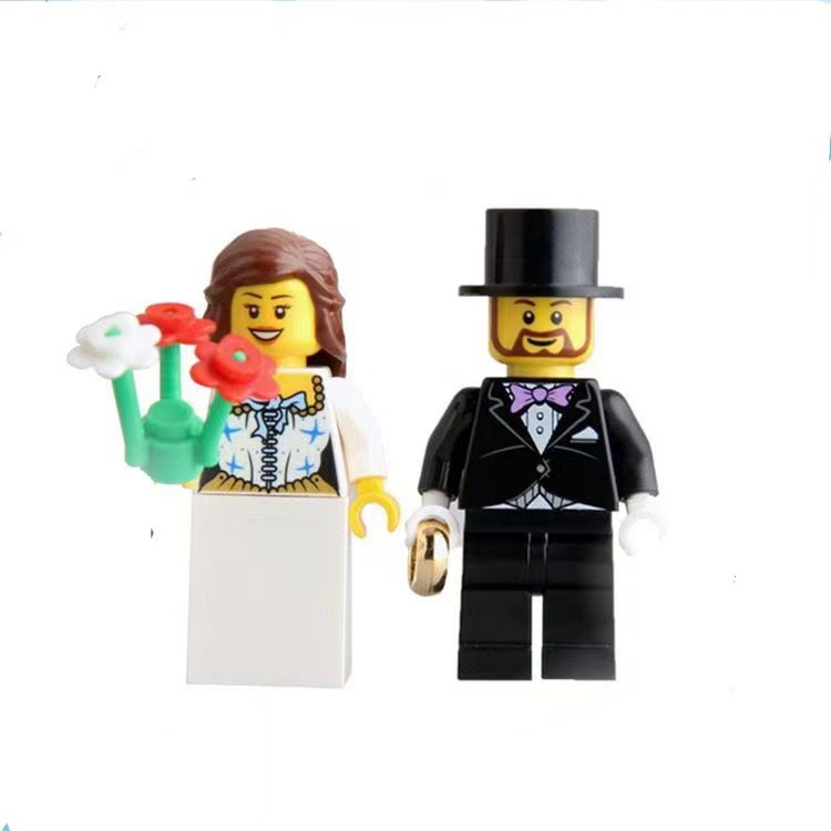 Compatível com Lego Casamento Série Noivo Noiva Casamento Terno Construção Blocos Pequenas Partículas Montagem Brinquedo