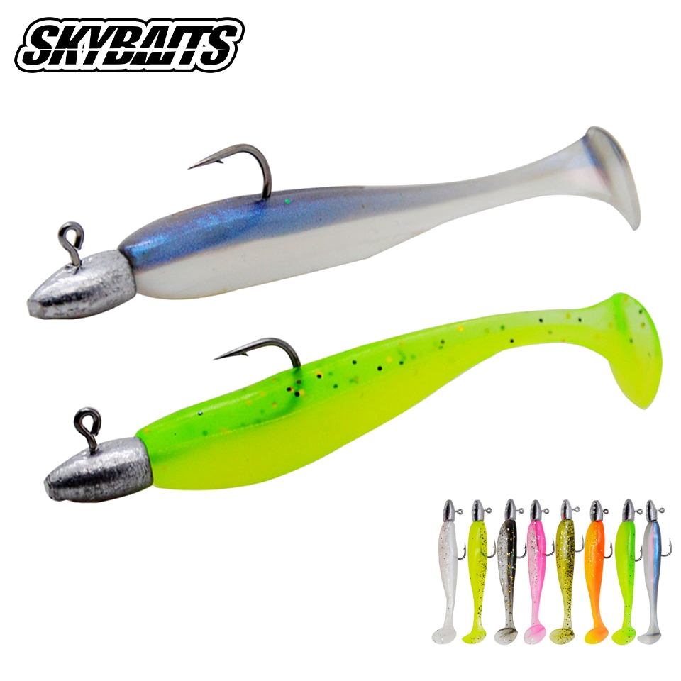 SKYBAITS 5Pcs/Lot T-tail Isca Macia De Pesca Combinada Com Anzóis De Cabeça De Jig Wobblers Artificiais Tackles