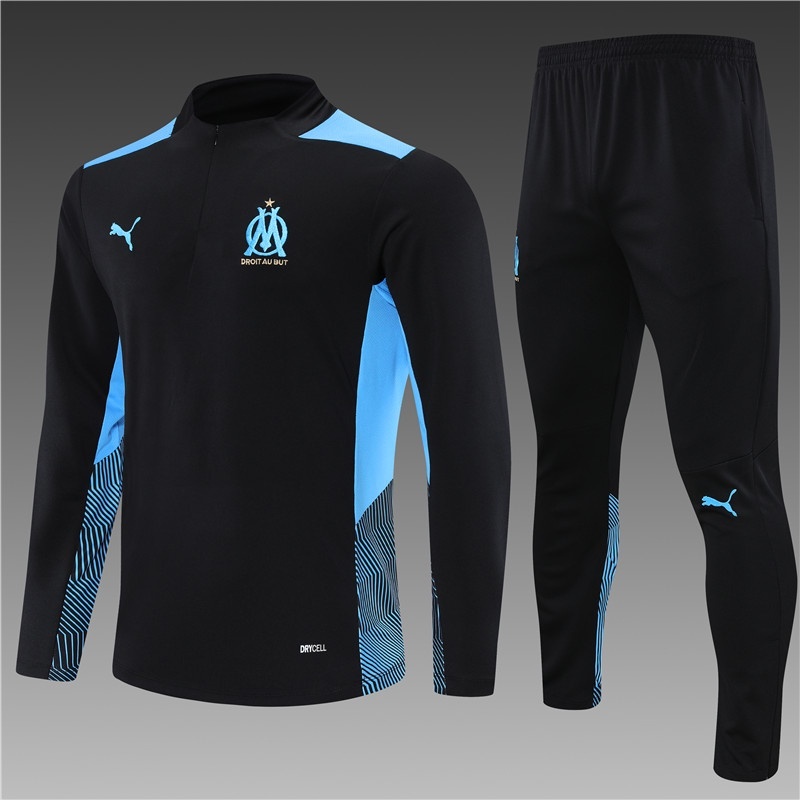 2022-23 Conjunto De Time Marselha Kit De Treinamento Camisa De Futebol Meio Zíper Jaqueta + Calça Roupa Esportiva Masculina