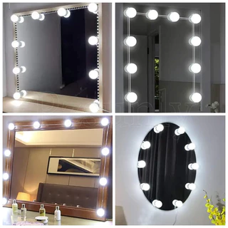 Espelho De Maquiagem Espelhado LED Luzes Sem Brilho Tricolor Infinitamente Regulável USB Para Banheiros Lâmpada Espelhada Hollywood Estilo