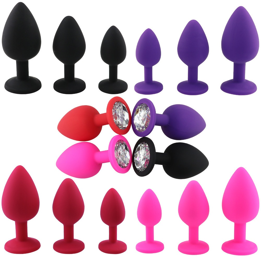 plug anal De Silicone Preto Com Jóias Na Base Veludo 3 Tamanhos Broca Quadra Traseira Sexo Brinquedos