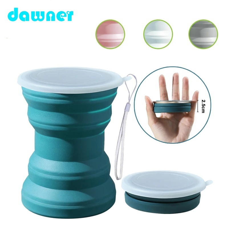 Copo De Água De Silicone Dobrável Portátil Resistente Ao Calor Com Tampa Para Viagem/Acampamento