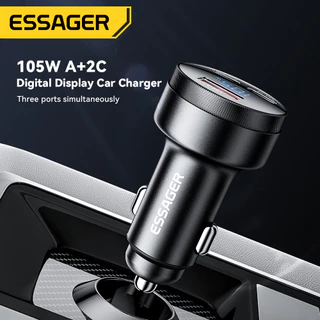 Carregador De Carro Essager 105W 2 Type C + USB Carregamento Rápido PPS PD QC Preto Cinza Para Viagem Automática E Escri