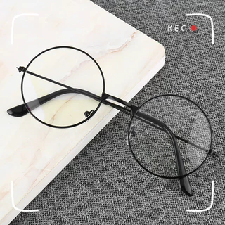 Óculos de estrutura redonda feminina Retro-escuro Óculos ligeiros literários anti-azul ligeiros Espelho liso redondo espelhado liso masculino