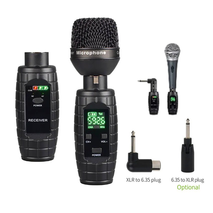 UHF Wireless Microphone System Transmitter Receiver XLR Mic Converter Adapter For Condenser Dynamic Mic